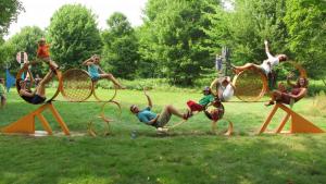 Family & friends Relaxing with sculpture at Griffis Sculpture Park